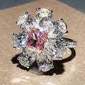 Sweet Flower Ring With Pink Zircon Stones, Romantic Floral Finger Ring For Valentine's Proposal view 1