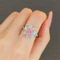 Sweet Flower Ring With Pink Zircon Stones, Romantic Floral Finger Ring For Valentine's Proposal view 5