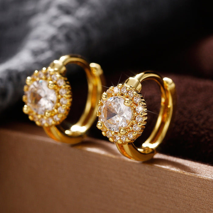 Gold Plated Copper Micro Pave Zircon Full Diamond Hoop Huggie Earrings, Style Fashion Jewelry
