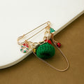 European Christmas Chain Brooch With Cute Hat Bell Snowman, Creative Fashion Corsage Pin view 2
