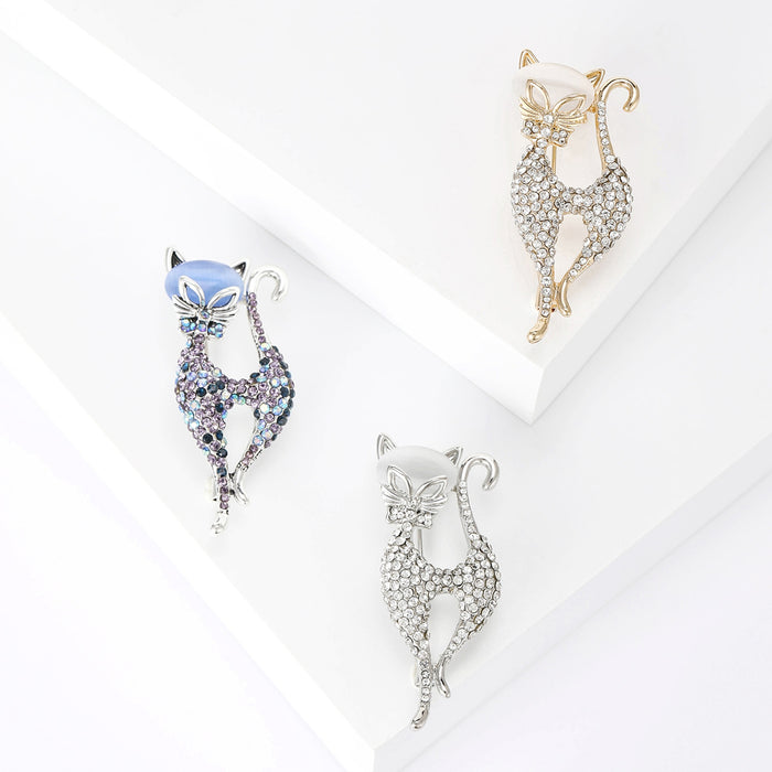 Alloy Rhinestone Cat Brooch Pin For Suit And Cardigan Decoration