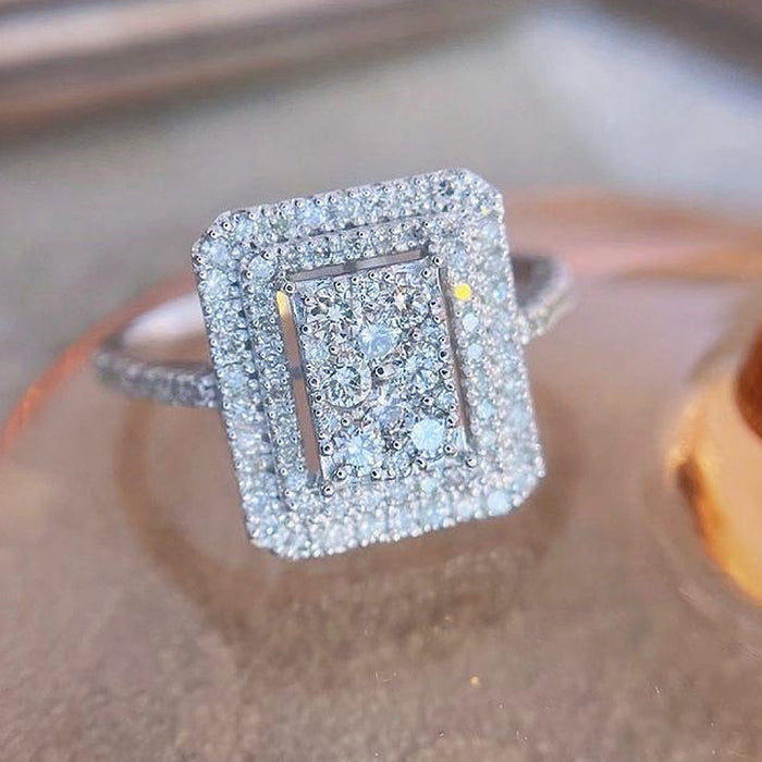 Luxury Full Zircon Micro Pave Ring For Women, Versatile Lightweight Fashion Finger Jewelry