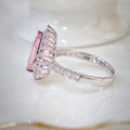 Light Luxury Pink Ice Flower Pear Shaped Teardrop Full Rhinestone Color Gem Ring Direct view 4