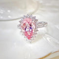 Light Luxury Pink Ice Flower Pear Shaped Teardrop Full Rhinestone Color Gem Ring Direct view 3
