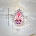Light Luxury Pink Ice Flower Pear Shaped Teardrop Full Rhinestone Color Gem Ring Direct view 5