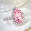 Light Luxury Pink Ice Flower Pear Shaped Teardrop Full Rhinestone Color Gem Ring Direct view 2