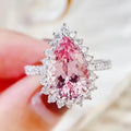 Light Luxury Pink Ice Flower Pear Shaped Teardrop Full Rhinestone Color Gem Ring Direct view 1
