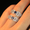 Elegant Simulated Sapphire Ring With Full Cubic Zirconia Setting, Light Luxury Women's Accessory view 3
