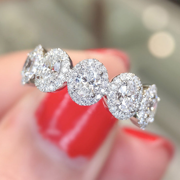 Simple Five Circle Zircon Ring For Women, Korean Style Round CZ Finger Ring Fashion Jewelry