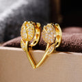 European Style Micro Pave Full Rhinestone Earrings, Vintage Gold Plated Metal Rose Ear Cuffs view 2
