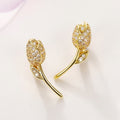 European Style Micro Pave Full Rhinestone Earrings, Vintage Gold Plated Metal Rose Ear Cuffs view 6
