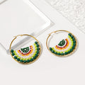 Bohemian Ethnic Geometric Round Alloy Hoop Earrings With Colorful Crystal Beads And Pearl Accents Earrings view 3