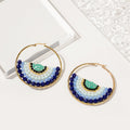 Bohemian Ethnic Geometric Round Alloy Hoop Earrings With Colorful Crystal Beads And Pearl Accents Earrings view 4