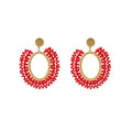 Vintage Gold Alloy Oval Hoop Dangle With Sparkling Crystal Bead Fringe Women's Statement Earrings view 5