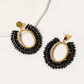 Vintage Gold Alloy Oval Hoop Dangle With Sparkling Crystal Bead Fringe Women's Statement Earrings view 2