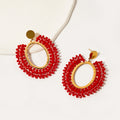 Vintage Gold Alloy Oval Hoop Dangle With Sparkling Crystal Bead Fringe Women's Statement Earrings view 3