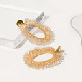 Vintage Gold Alloy Oval Hoop Dangle With Sparkling Crystal Bead Fringe Women's Statement Earrings view 4