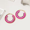 Elegant Geometric Gold Alloy Hoops With Handwoven Colorful Crystal Beads And Faux Pearl Accents Earrings view 3