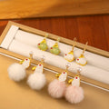 Elegant Faux Hetian Jade Rabbit With Rhinestone Eyes Pearl Pom Pom Alloy Long Drop Stud Earrings view 1