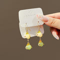 Elegant Faux Hetian Jade Rabbit With Rhinestone Eyes Pearl Pom Pom Alloy Long Drop Stud Earrings view 4