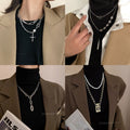Minimalist Metal Rhinestone Geometric Quadrilateral Sweater Necklace For Women view 1