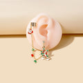 Cute Christmas Santa Reindeer Tree Gift Enamel Alloy Rhinestone Chain Ear Cuff Stud Earrings view 2