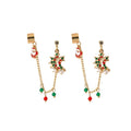 Cute Christmas Santa Reindeer Tree Gift Enamel Alloy Rhinestone Chain Ear Cuff Stud Earrings view 5