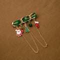 Christmas Elk Santa Claus Fabric Corsage Brooch With Chain Pendant Festive Accessory For Women view 3