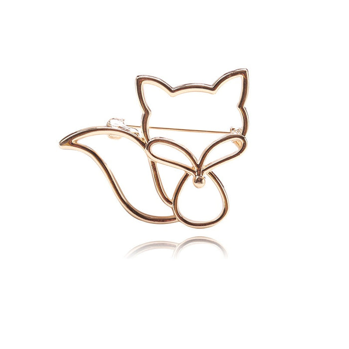 Gold Tone Alloy Hollow Fox Brooch Pin For Women's Suits