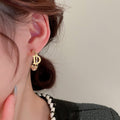 Korean Style Metal Letter Geometric Hoop Earrings With Silver Pins For Women view 4
