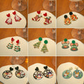 Christmas Cartoon Snowman Bell Reindeer Snowflake Enamel Alloy Statement Stud Dangle Earrings view 1