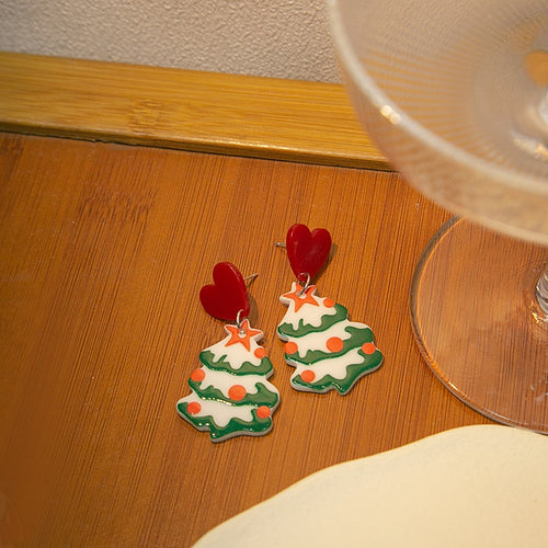 Christmas Cartoon Snowman Bell Reindeer Snowflake Enamel Alloy Statement Stud Dangle Earrings