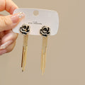 Silver Needle Black Rhinestone Stud Earrings Light Luxury Bow Rose Drop Earrings For Women view 4