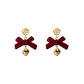 Elegant Red Velvet Bow Flower Heart Pendant Alloy Rhinestone Crystal Stud Drop Earrings view 5