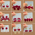 Elegant Red Velvet Bow Flower Heart Pendant Alloy Rhinestone Crystal Stud Drop Earrings view 1