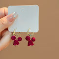 Elegant Red Velvet Bow Flower Heart Pendant Alloy Rhinestone Crystal Stud Drop Earrings view 2