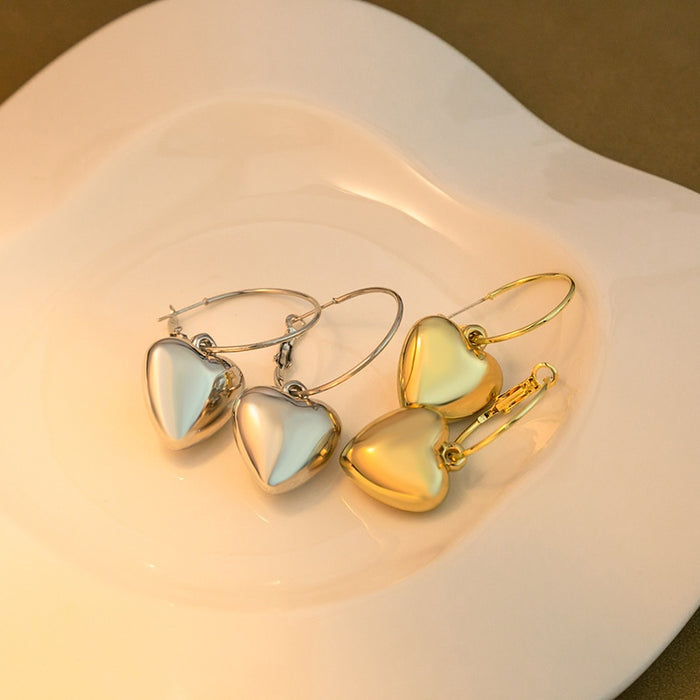 Elegant Smooth Alloy Heart Hoop Drop Earrings For Women, Gold Silver Plated Statement Round Hoop Earrings