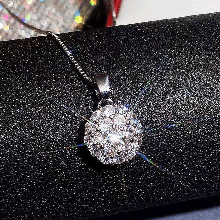 Copper Inlaid Zircon Round Geometric Full Diamond Pendant Necklace, Light Luxury Sweater Chain