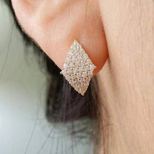 Sparkling Diamond Shape Zircon Stud Earrings For Women, Full Rhinestone OL Commuter Jewelry