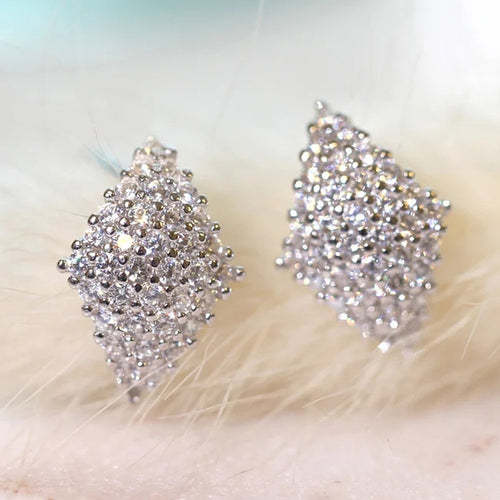 Sparkling Diamond Shape Zircon Stud Earrings For Women, Full Rhinestone OL Commuter Jewelry