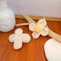Handmade Crochet Four Leaf Clover Flower Alloy Studs Fresh Autumn Winter Plush Floral Earrings view 4