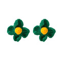 Handmade Crochet Four Leaf Clover Flower Alloy Studs Fresh Autumn Winter Plush Floral Earrings view 5