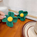 Handmade Crochet Four Leaf Clover Flower Alloy Studs Fresh Autumn Winter Plush Floral Earrings view 2