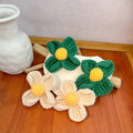 Handmade Crochet Four Leaf Clover Flower Alloy Studs Fresh Autumn Winter Plush Floral Earrings view 1