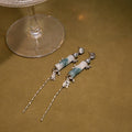 Elegant Vintage Chinese Style Bamboo Jade Cat Eye Stone Alloy Long Chain Tassel Drop Stud Earrings view 3