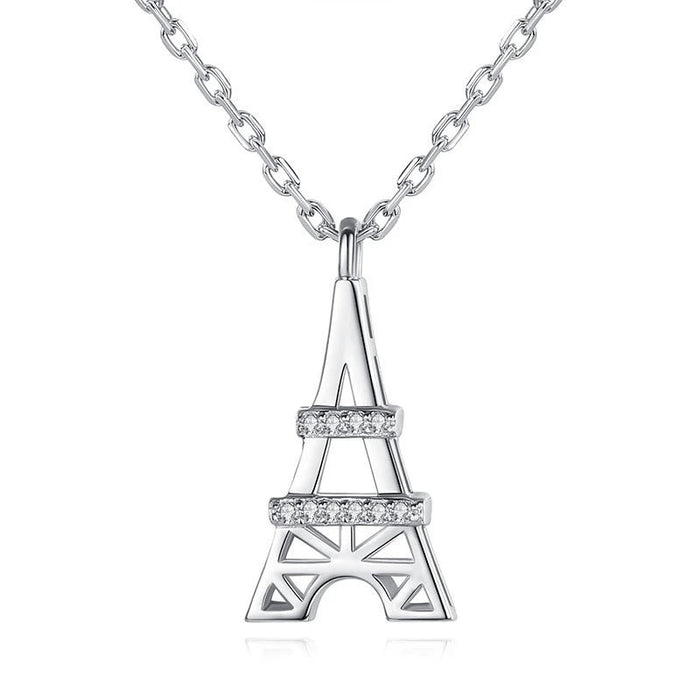 Mini Eiffel Tower Rhinestone Pendant Necklace, European Romantic Love Collarbone Chain For Women