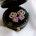 Japanese Korean Sparkling Zircon Crown Stud Earrings, Trendy Style Fashion Earrings For Women view 3