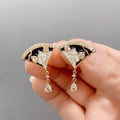 Creative Scallop Shell Drop Earrings For Women, Black White Handmade Enamel Floral Party Jewelry view 3