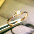 Classic Four Prong Zircon Women's Ring, Copper White Gold Plated Minimalist Engagement Jewelry view 1