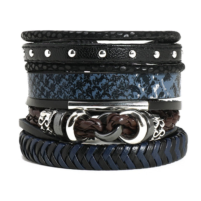 Creative Woven Multilayer Leather Bracelet Set, Trendy Men's Fashion Wrist Accessory 4 Pieces